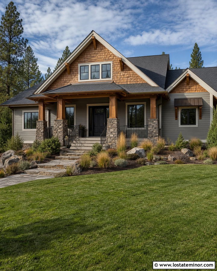 Greige House With Cedar Shake And Stone - 30 Greige House Design With Cedar Shake Ideas