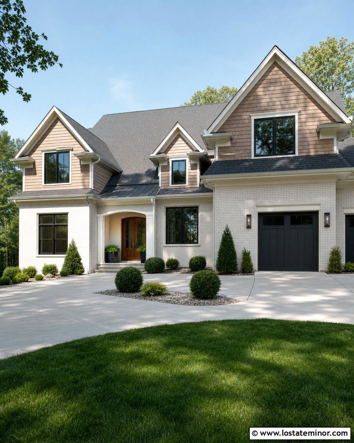 Greige House With Cedar Shake And White Brick - 30 Greige House Design With Cedar Shake Ideas