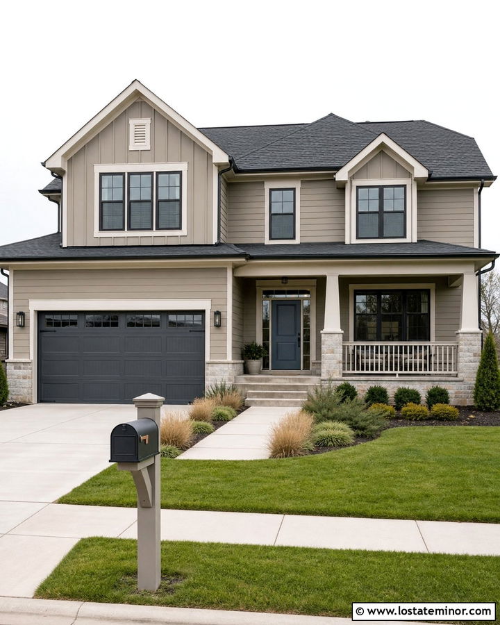 Greige House With Charcoal Mailbox - 30 Greige House Design With Mailbox Ideas