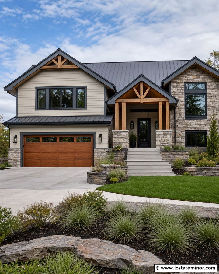Greige House With Charcoal Metal Roof - 30 Greige House Design With Roof Ideas