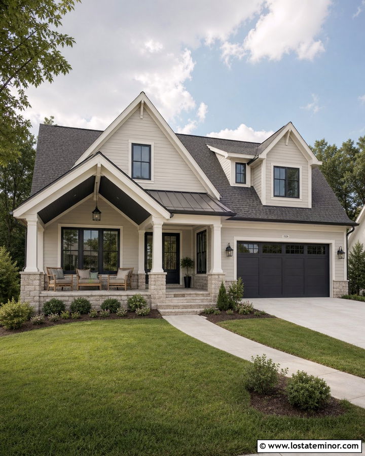 Greige House With Charcoal Porch Ceiling - 30 Greige House Design With Porch Ceiling Ideas