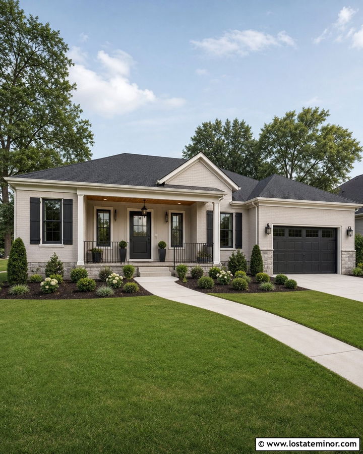 Greige House With Charcoal Shutters - 30 Greige House Design With Shutters Ideas