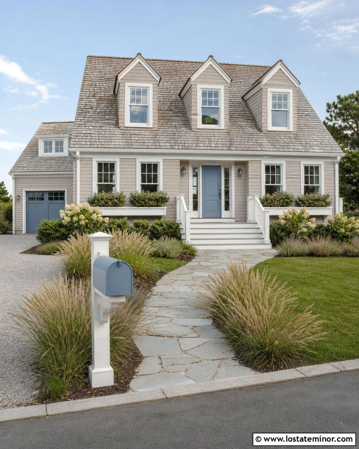 Greige House With Coastal Mailbox - 30 Greige House Design With Mailbox Ideas