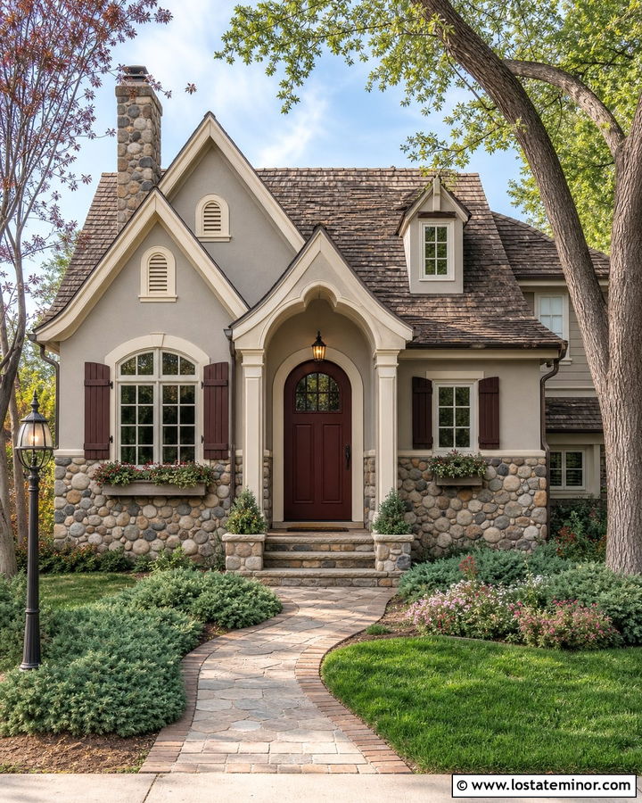 Greige House With Cobblestone Wainscoting - 30 Greige House Design With Wainscoting Ideas
