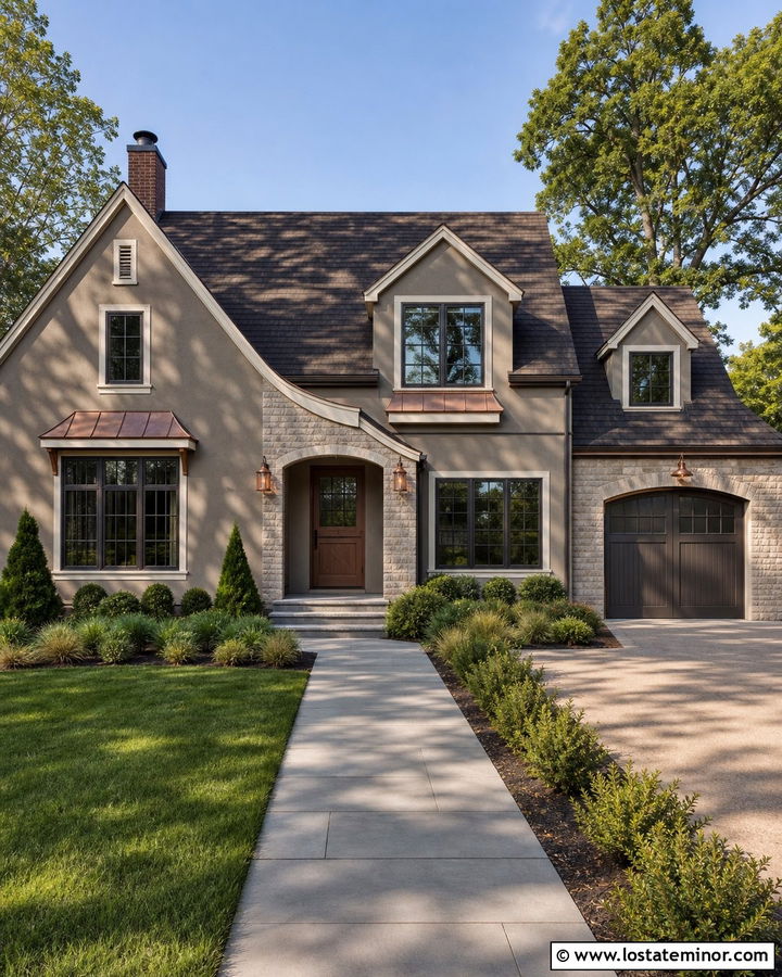 Greige House With Copper Dutch Door - 30 Greige House Design With Dutch Door Ideas