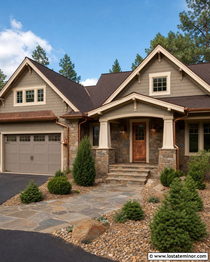 Greige House With Copper Front Door - 30 Greige House Design With Front Door Ideas