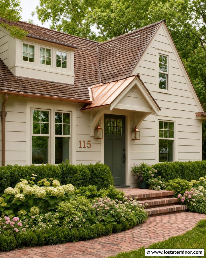 Greige House With Copper House Numbers - 30 Greige House Design With House Numbers Ideas