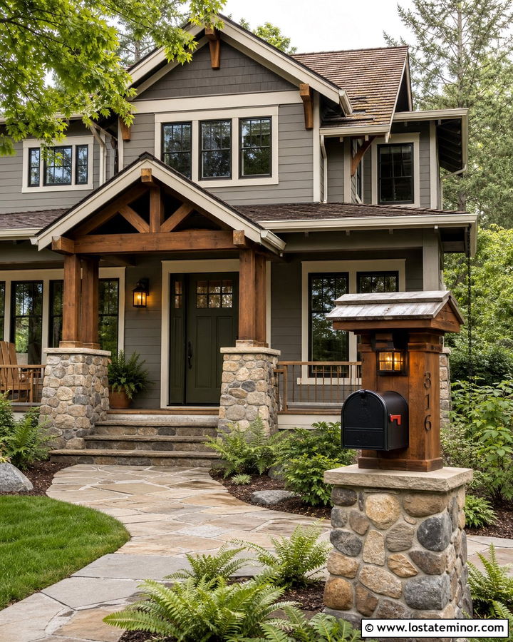 Greige House With Craftsman Mailbox Post - 30 Greige House Design With Mailbox Ideas