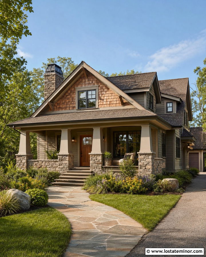 Greige House With Craftsman Porch Columns - 30 Greige House Design With Porch Columns Ideas