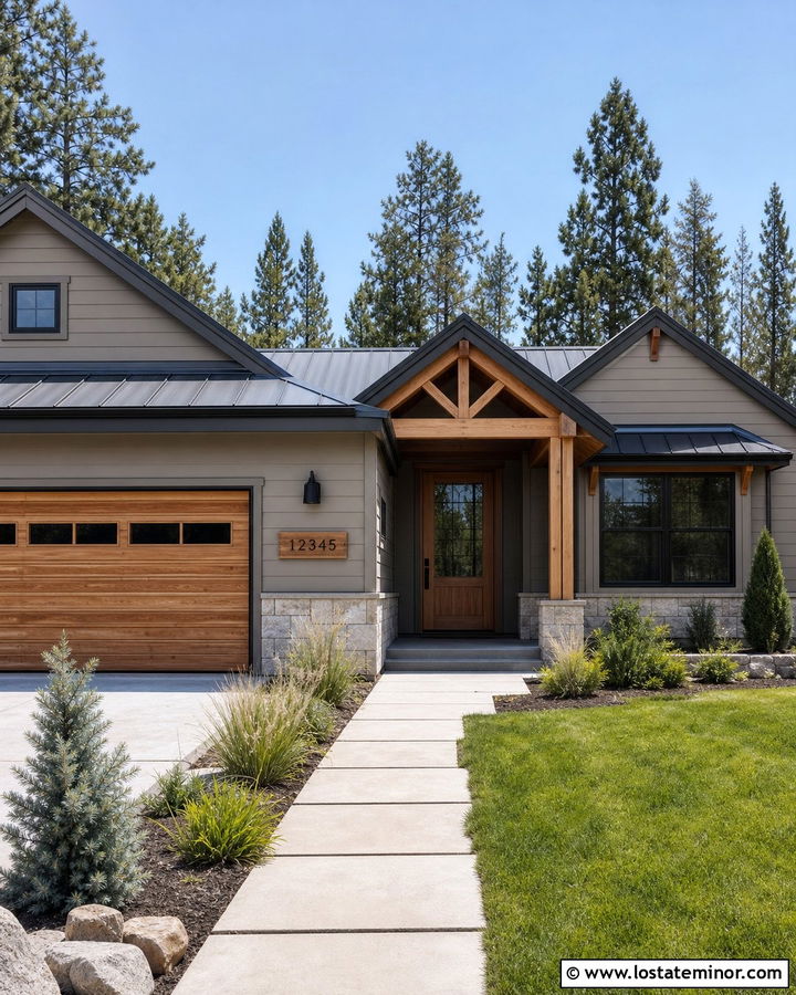 Greige House With Custom Wood Address Sign - 30 Greige House Design With House Numbers Ideas