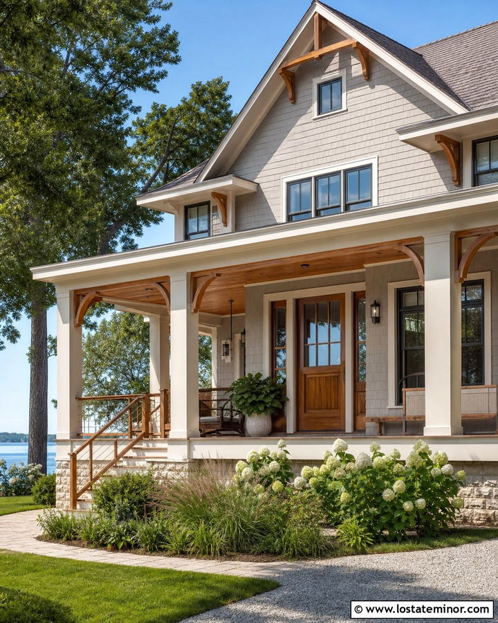Greige House With Cypress Porch Ceiling - 30 Greige House Design With Porch Ceiling Ideas