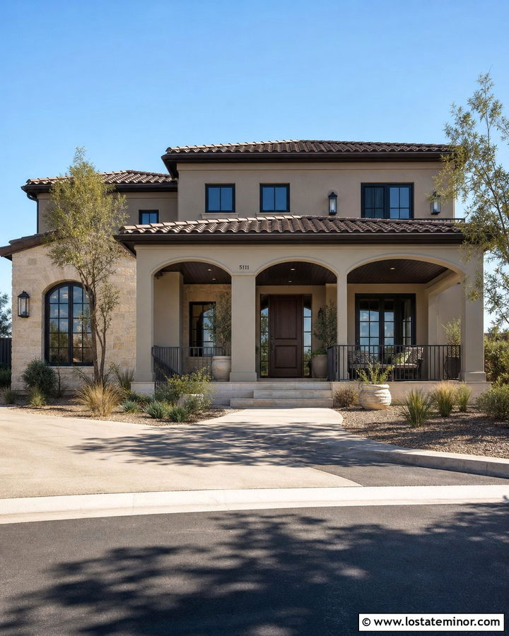 Greige House With Dark Bronze Porch Ceiling - 30 Greige House Design With Porch Ceiling Ideas