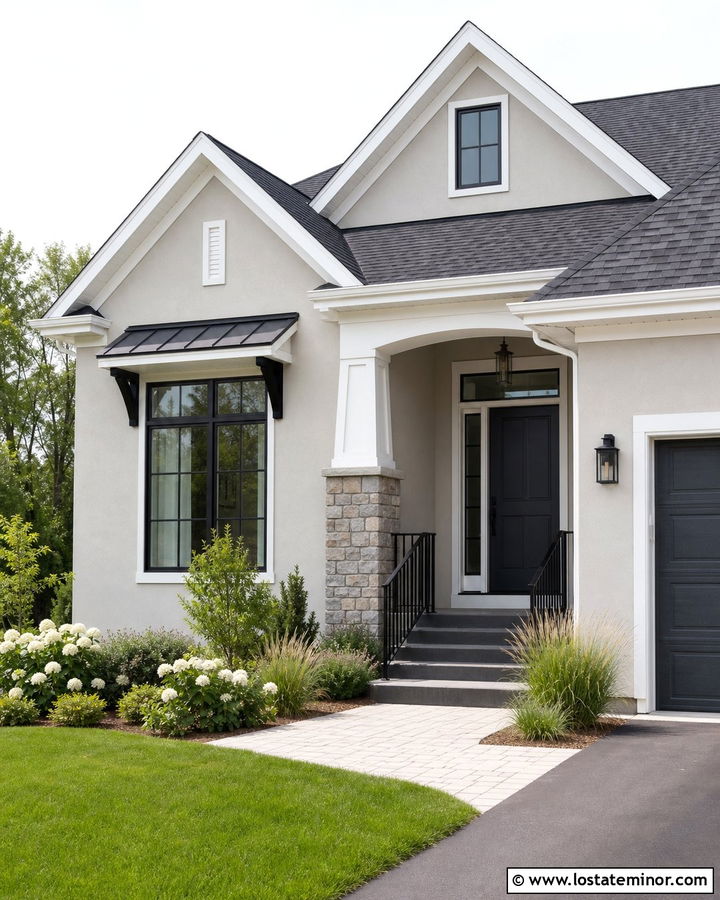 Greige House With Dark Gray Steps - 30 Greige House Design With Steps Ideas