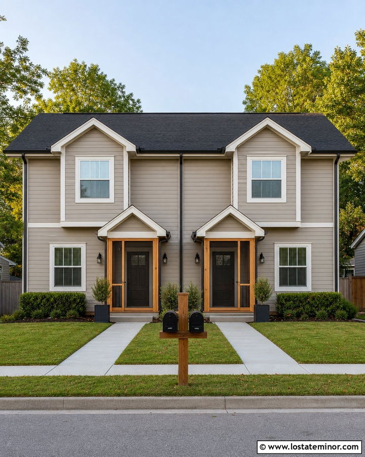 Greige House With Double Mailbox Post - 30 Greige House Design With Mailbox Ideas