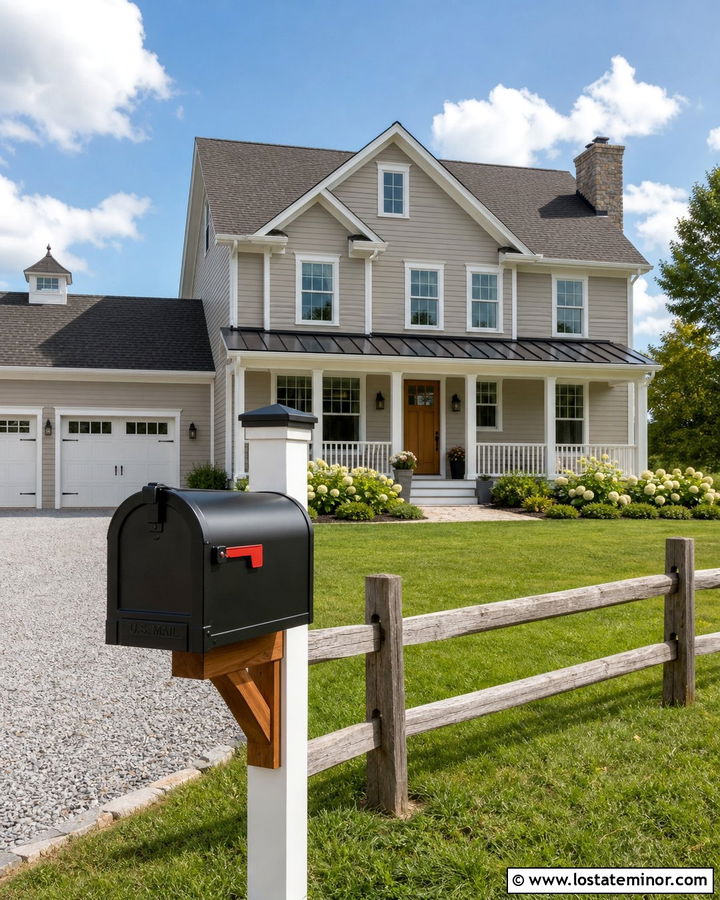 Greige House With Farmhouse Mailbox - 30 Greige House Design With Mailbox Ideas