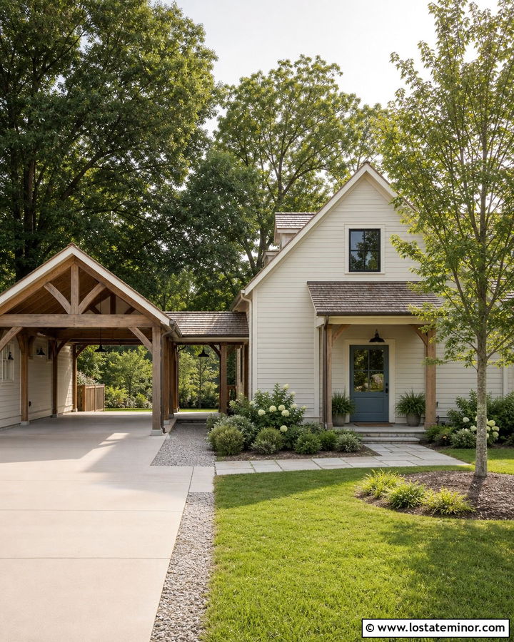 Greige House With Freestanding Carport - 30 Greige House Design With Carport Ideas
