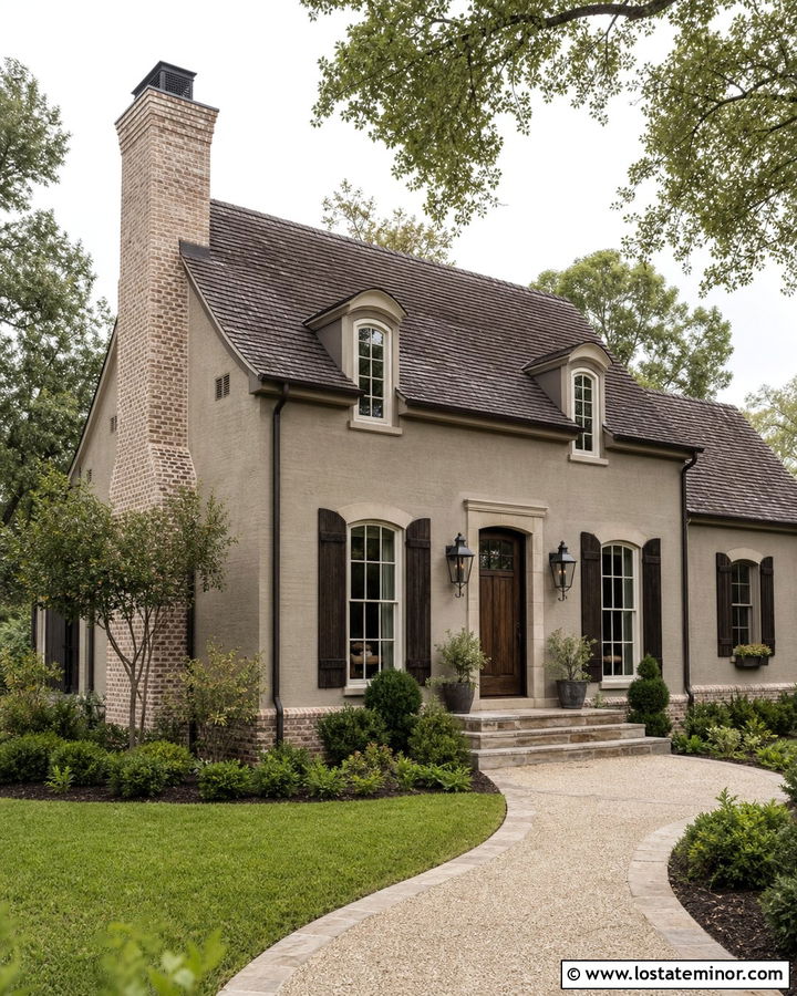 Greige House With German Smear Chimney - 30 Greige House Design With Chimney Ideas