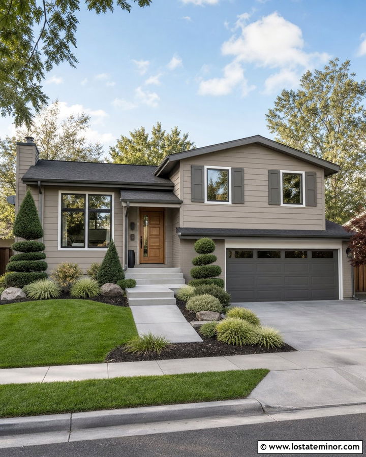 Greige House With Gray Shutters - 30 Greige House Design With Shutters Ideas