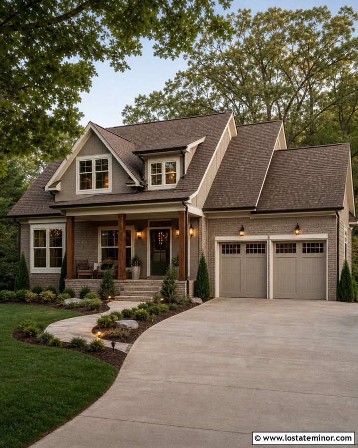 Greige House With Hickory Brown Shingles - 30 Greige House Design With Shingles Ideas
