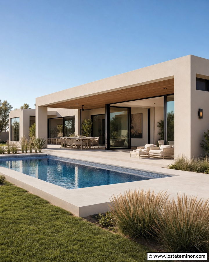Greige House With Indoor Outdoor Pool Area - 30 Greige House Design With Swimming Pool Ideas