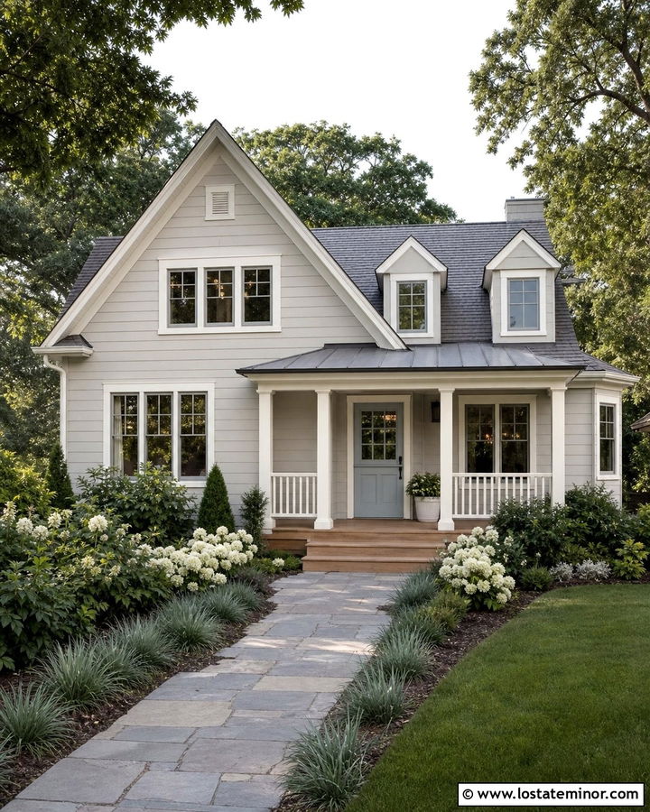 Greige House With Light Blue Dutch Door - 30 Greige House Design With Dutch Door Ideas