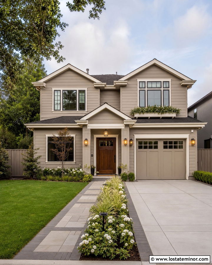 Greige House With Matching Greige Fence - 30 Greige House Design With Fence Ideas