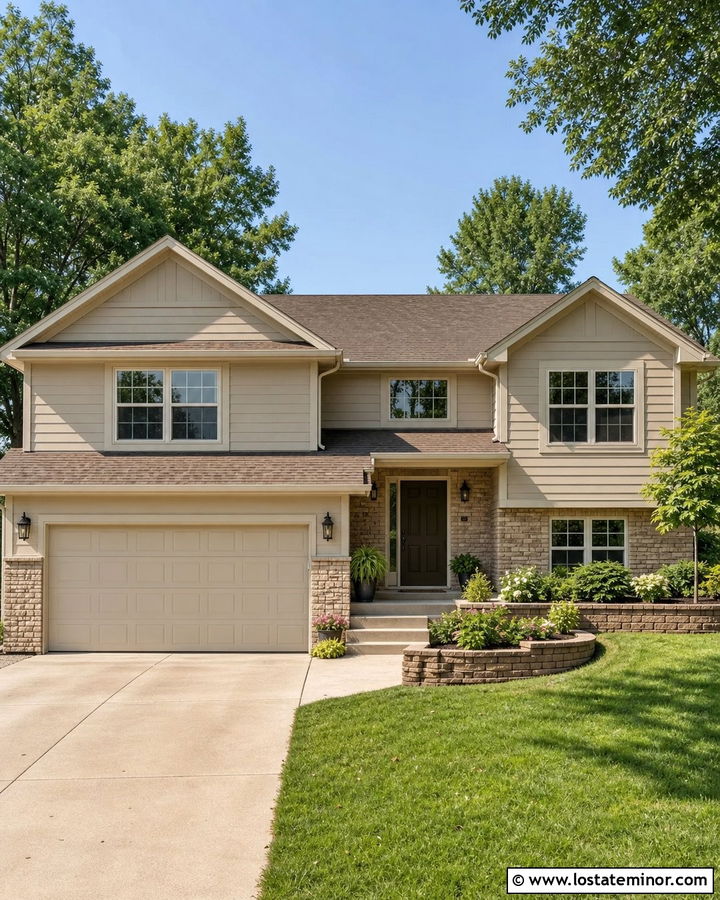 Greige House With Matching Greige Garage Door - 30 Greige House Design With Garage Door Ideas