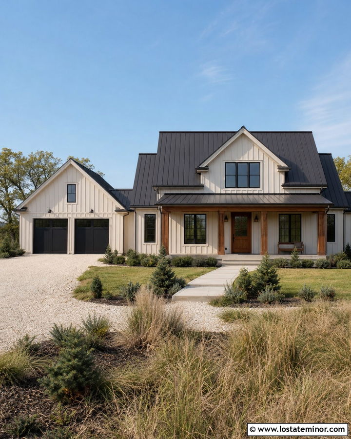 Greige House With Metal Gable Roof - 30 Greige House Design With Gables Ideas