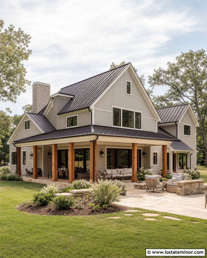 Greige House With Metal Roof - 30 Greige House Design With Backyard Ideas