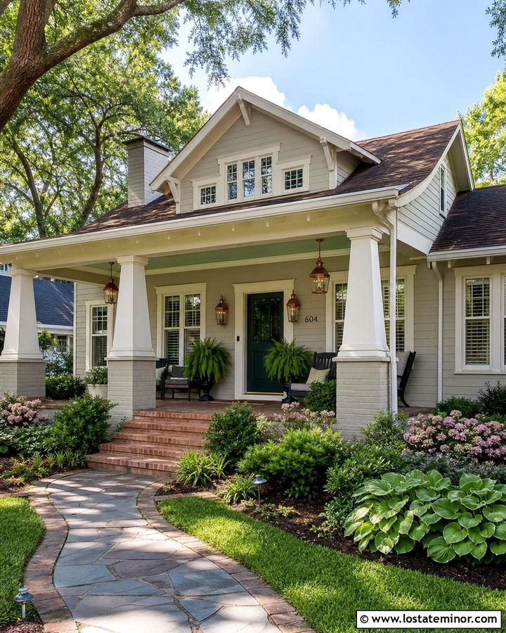 Greige House With Mint Green Porch Ceiling - 30 Greige House Design With Porch Ceiling Ideas