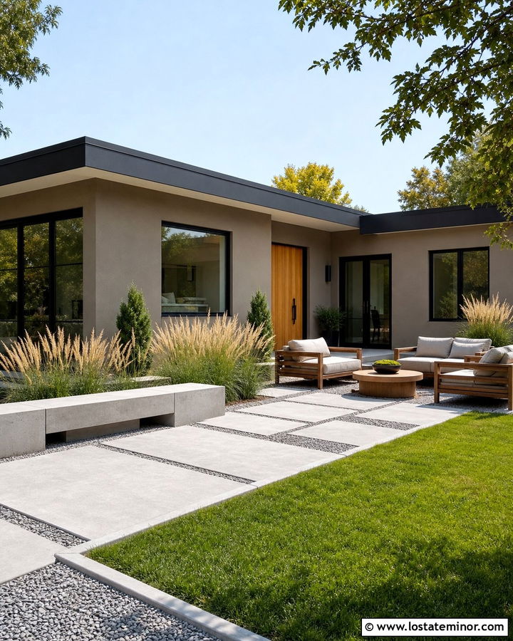 Greige House With Modern Landscaping - 30 Greige House Design With Backyard Ideas
