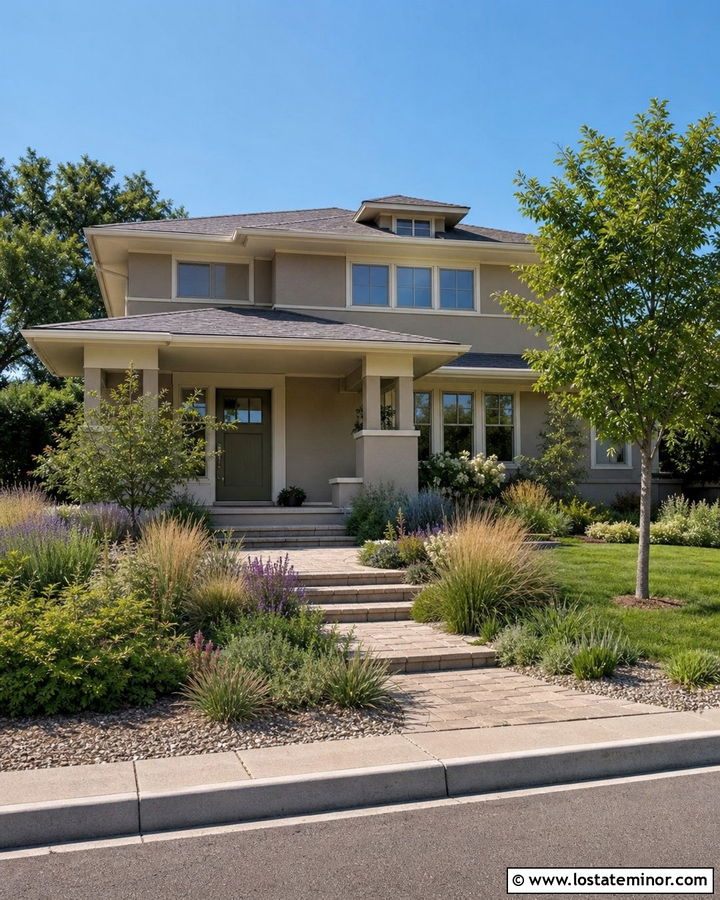 Greige House With Native Plant Front Yard - 30 Greige House Design With Front Yard Ideas