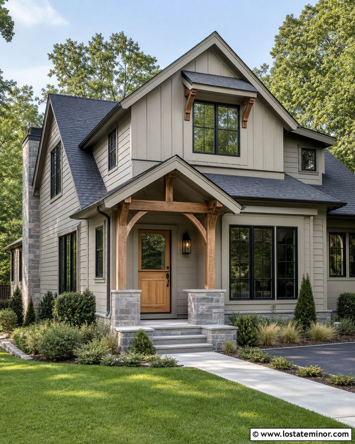 Greige House With Natural Cedar Dutch Door - 30 Greige House Design With Dutch Door Ideas
