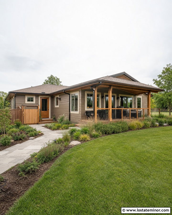 Greige House With Natural Wood Accents - 30 Greige House Design With Backyard Ideas