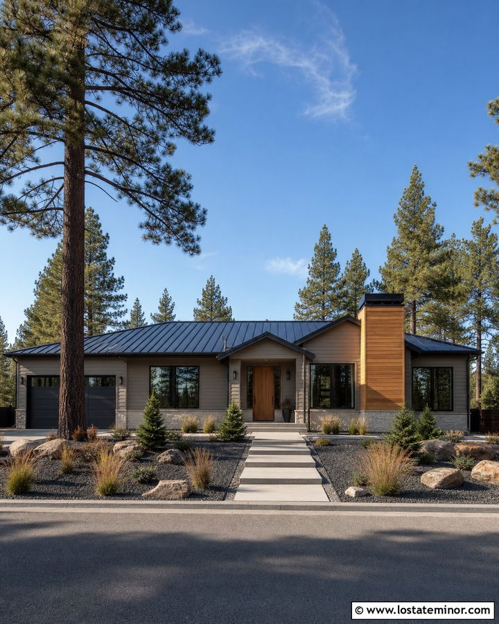 Greige House With Natural Wood Chimney Chase - 30 Greige House Design With Chimney Ideas