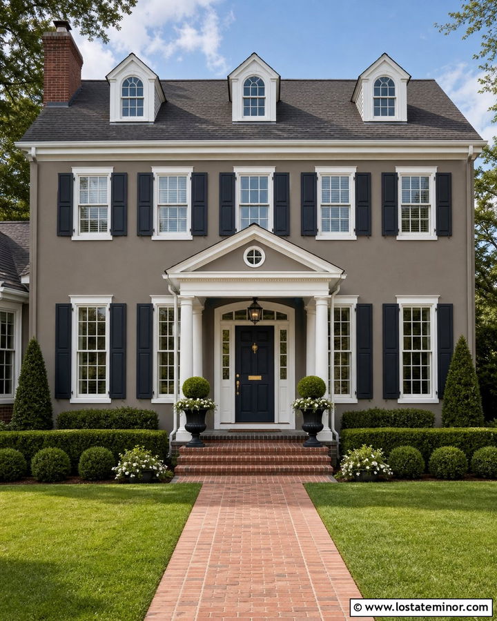 Greige House With Navy Porch Ceiling - 30 Greige House Design With Porch Ceiling Ideas
