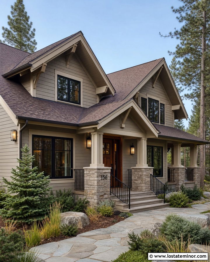 Greige House With Numbers On Natural Stone - 30 Greige House Design With House Numbers Ideas