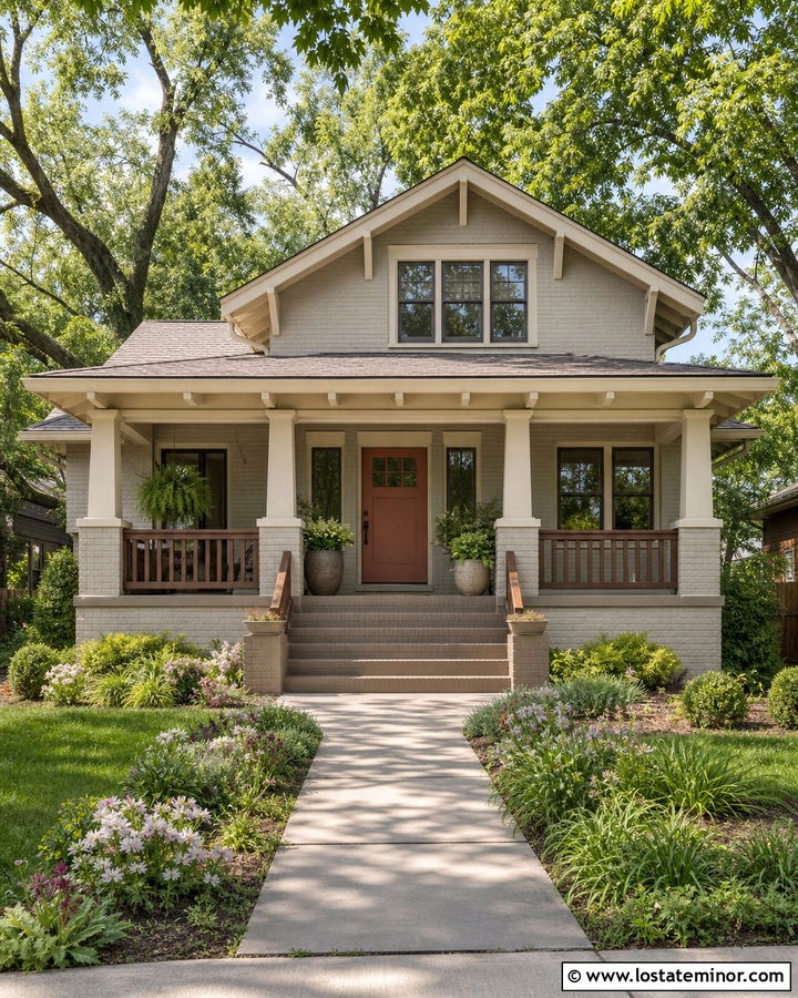Greige House With Painted Brick Steps - 30 Greige House Design With Steps Ideas