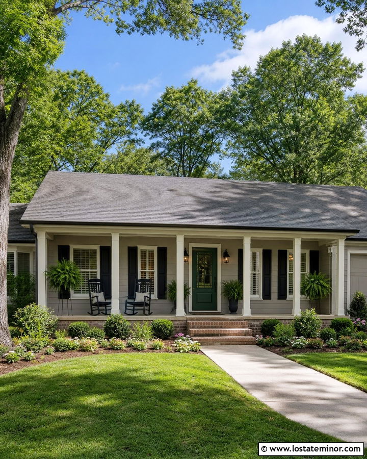 Greige House With Painted Wood Porch Planks - 30 Greige House Design With Porch Ceiling Ideas