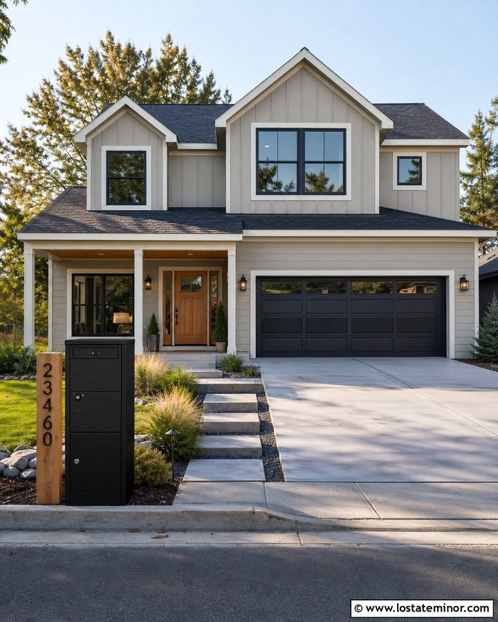 Greige House With Parcel Mailbox - 30 Greige House Design With Mailbox Ideas
