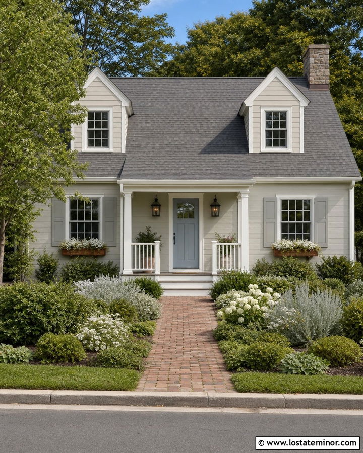 Greige House With Powder Blue Front Door - 30 Greige House Design With Front Door Ideas