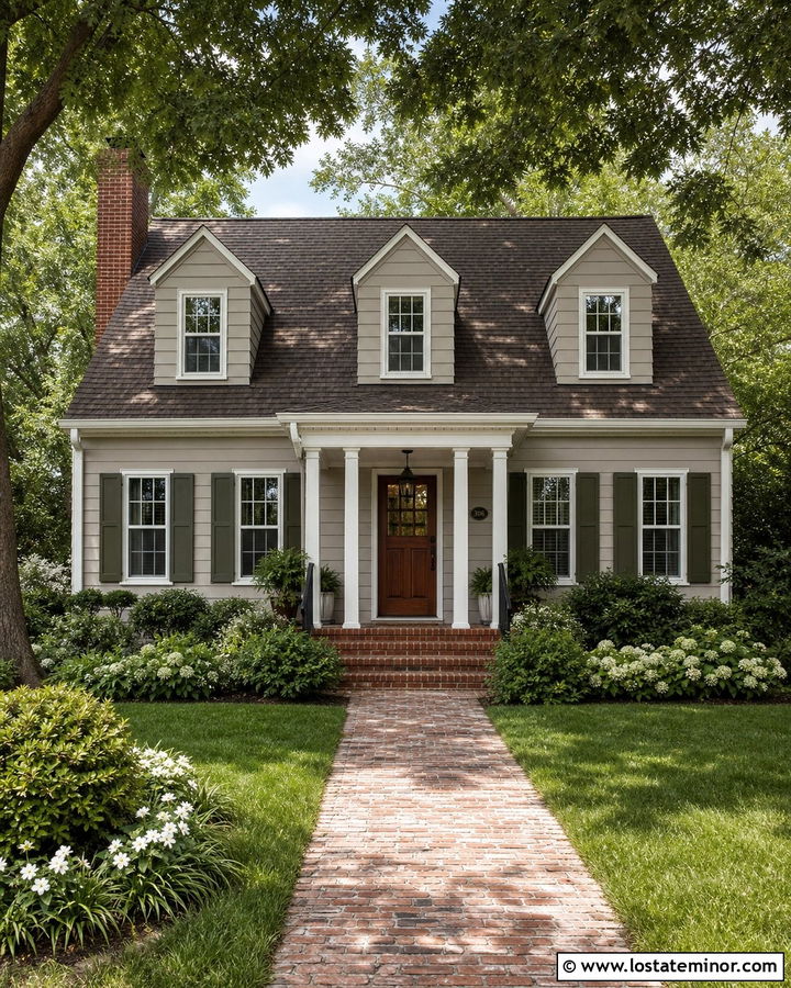Greige House With Red Brick Accents - 30 Greige House Design With Dormers Ideas