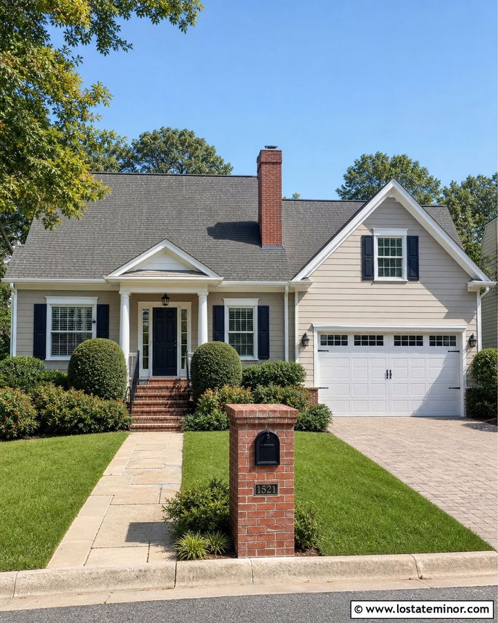 Greige House With Red Brick Mailbox - 30 Greige House Design With Mailbox Ideas