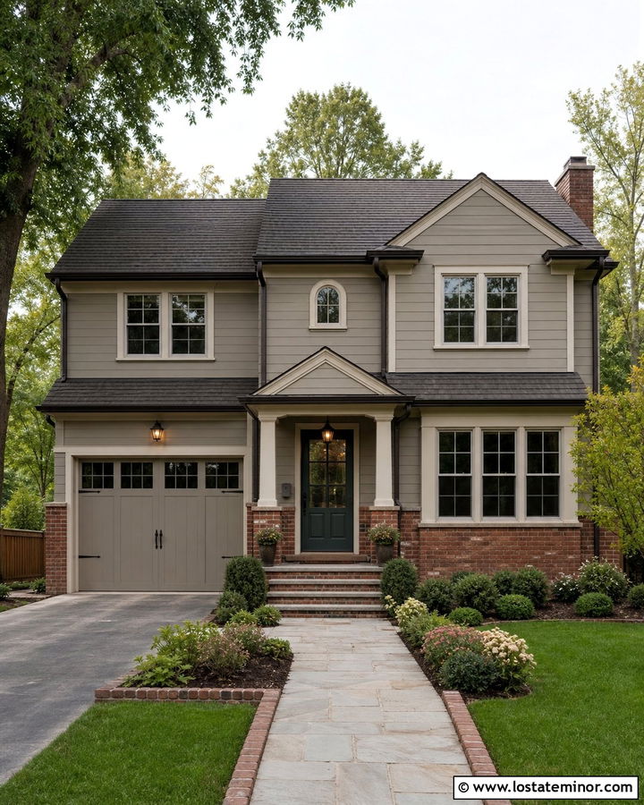 Greige House With Red Brick Wainscoting - 30 Greige House Design With Wainscoting Ideas