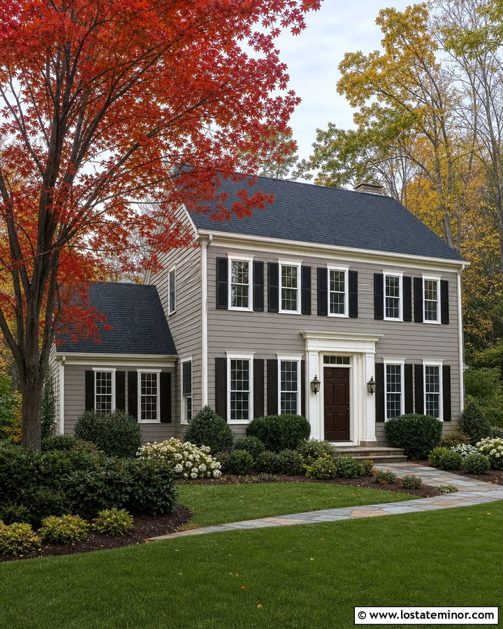 Greige House With Red Maple Landscaping - 30 Greige House Design With Landscaping Ideas