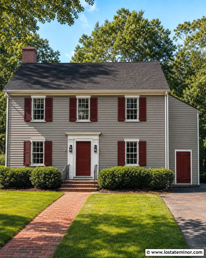 Greige House With Red Shutters - 30 Greige House Design With Shutters Ideas