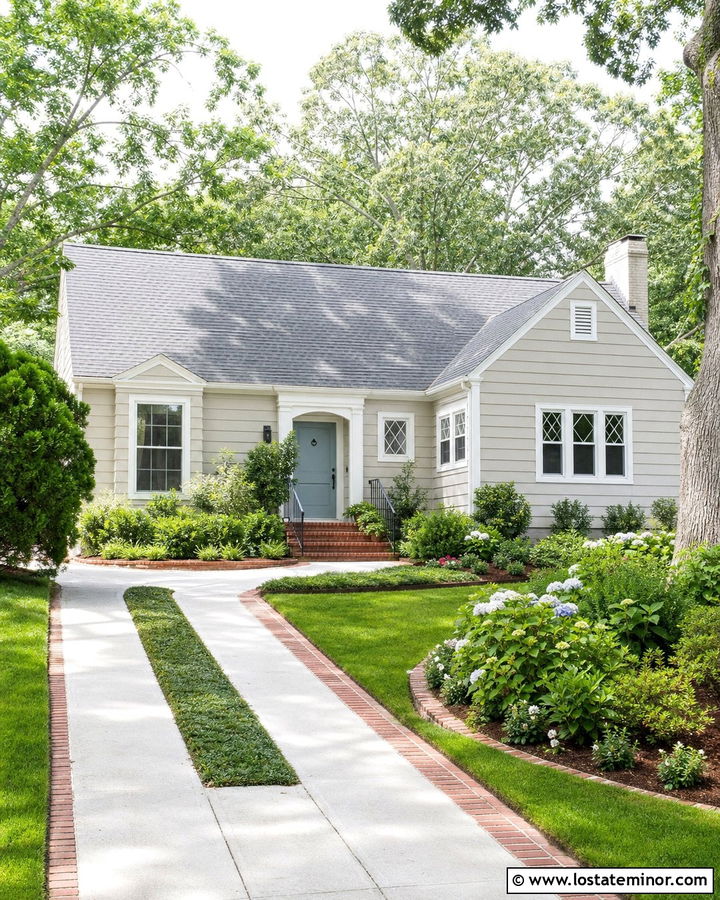 Greige House With Ribbon Driveway - 30 Greige House Design With Driveway Ideas