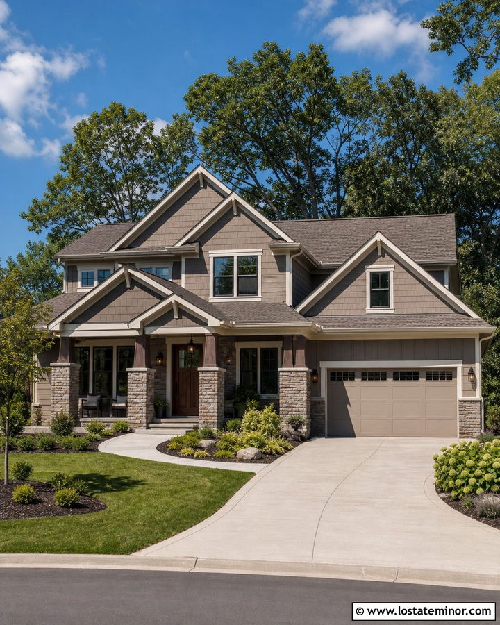 Greige House With Roof And Stone Accents - 30 Greige House Design With Roof Ideas