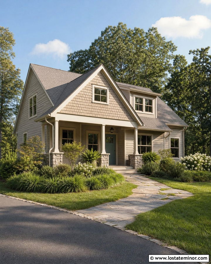 Greige House With Sage Door And Cedar Shake Gables - 30 Greige House Design With Cedar Shake Ideas