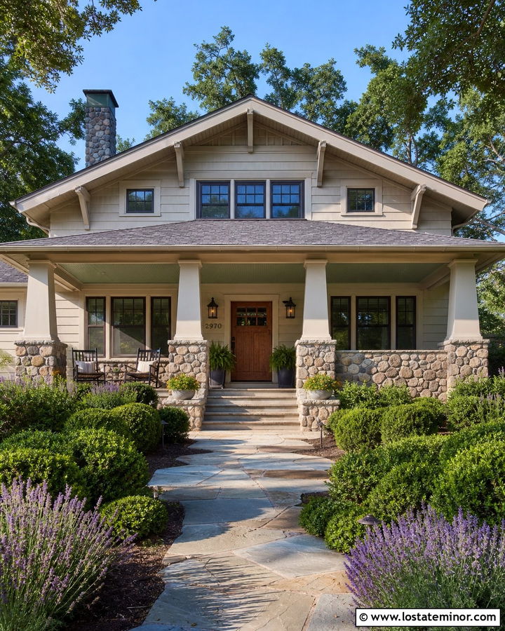 Greige House With Sage Green Porch Ceiling - 30 Greige House Design With Porch Ceiling Ideas